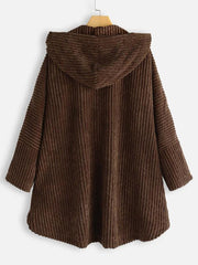 Plus Corduroy High Low Hooded Coat