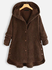 Plus Corduroy High Low Hooded Coat
