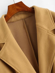 Pockets Belted Wool Blend Long Coat