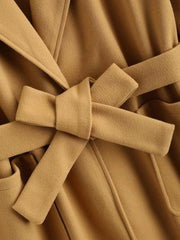 Pockets Belted Wool Blend Long Coat