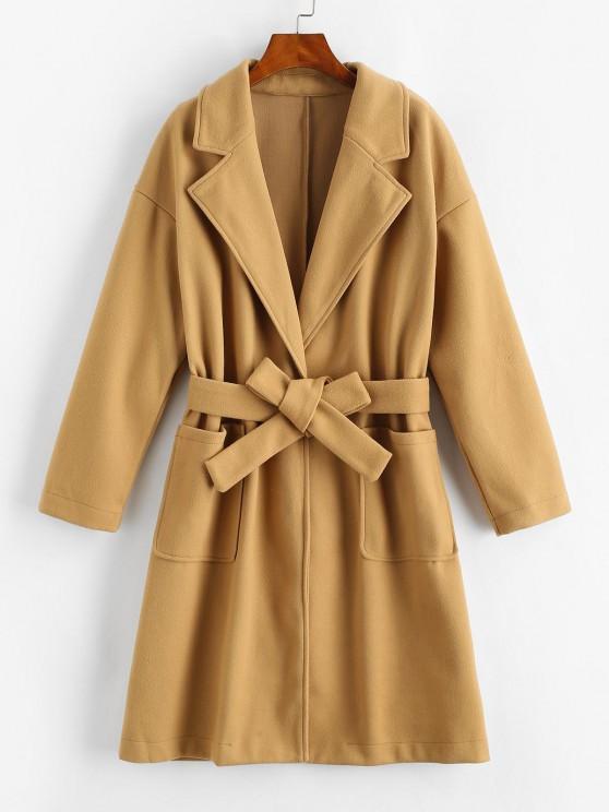 Pockets Belted Wool Blend Long Coat
