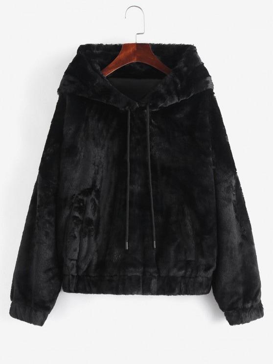 Pockets Fuzzy Faux Fur Hoodie Coat