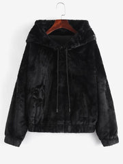 Pockets Fuzzy Faux Fur Hoodie Coat