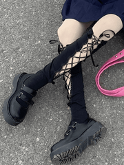 Preppy Style Lace Up Crew Socks