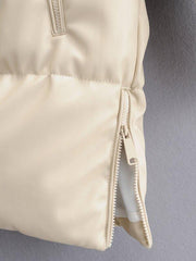 PU Leather Zip Up Hooded Puffer Coat