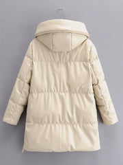 PU Leather Zip Up Hooded Puffer Coat