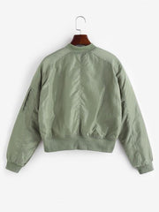 Quilted Pocket Raglan Sleeve Zipper Coat