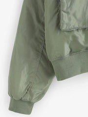 Quilted Pocket Raglan Sleeve Zipper Coat