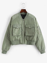 Quilted Pocket Raglan Sleeve Zipper Coat