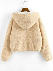 Reversible Hooded Pocket Drop Shoulder Teddy Coat