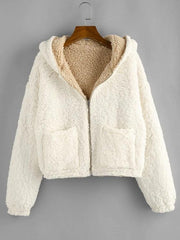 Reversible Hooded Pocket Drop Shoulder Teddy Coat