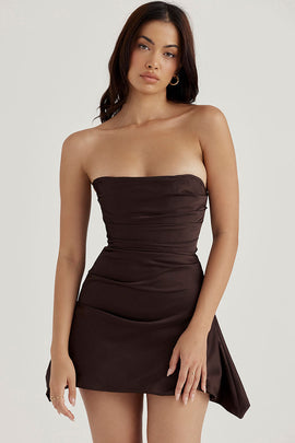 Silky Satin Pleated Trim Corset Strapless Party Mini Dress - Champagne main image 0