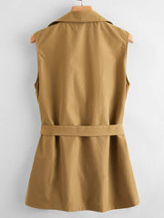 Solid Open Front Vest With Belt