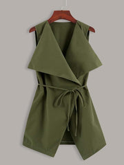 Solid Waterfall Collar Belted Vest