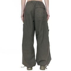 Drawstring Multi Pocket Wide Leg Baggy Cargo Pants - Army Green