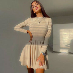 Cut Out Back Long Sleeve Skater Mini Dress - Apricot