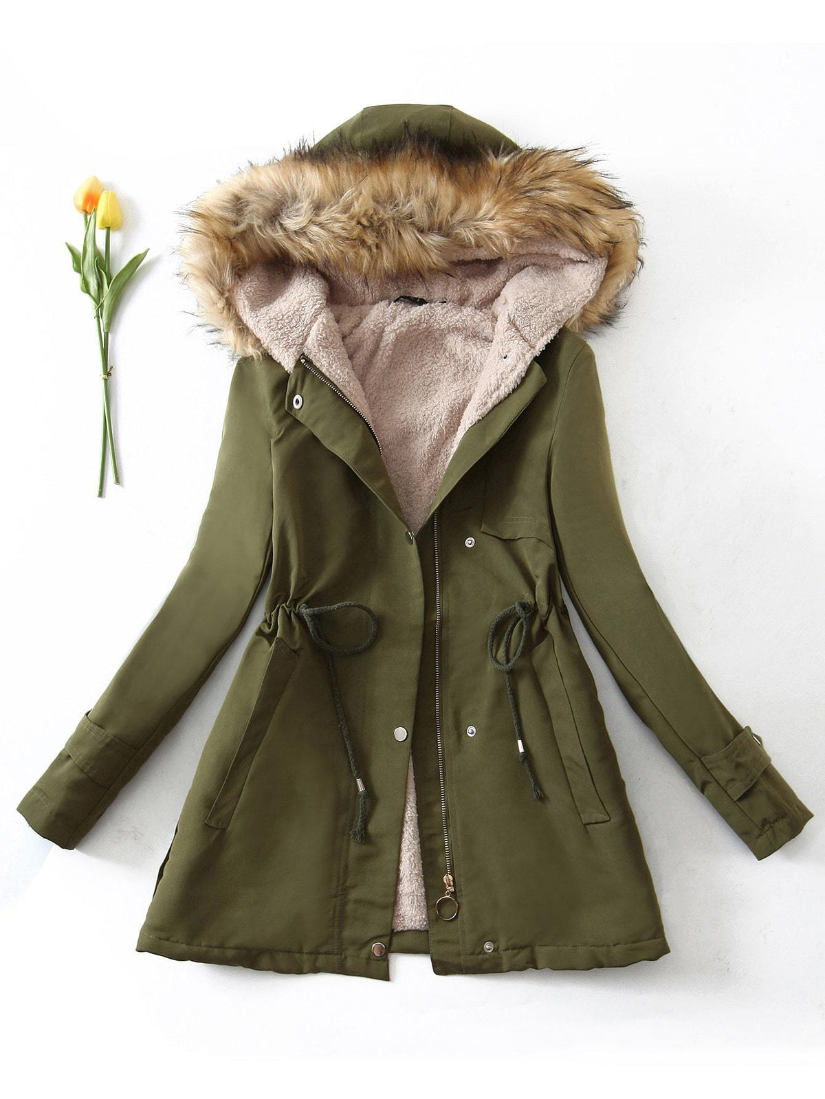 Teddy Lined Drawstring Parka Coat