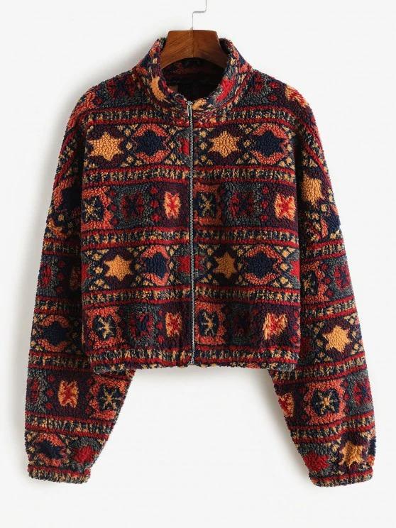 Tribal Print Short Teddy Coat