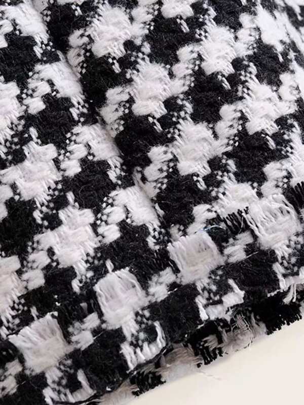 Tweed Lapel Neck Double Breasted Houndstooth Coat