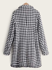 Tweed Lapel Neck Double Breasted Houndstooth Coat