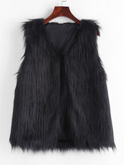 V Neck Hook-and-eye Front Faux Fur Gilet