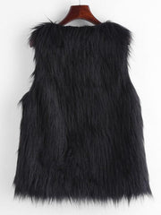 V Neck Hook-and-eye Front Faux Fur Gilet