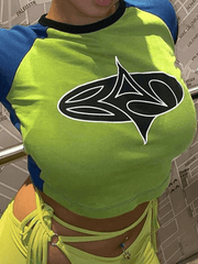 Vintage Abstract Print Raglan Short Sleeve Tee