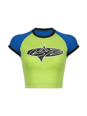 Vintage Abstract Print Raglan Short Sleeve Tee