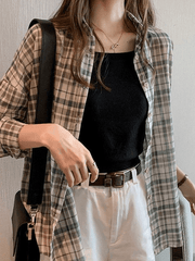 Vintage Checkered Long Sleeve Button Blouse