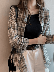Vintage Checkered Long Sleeve Button Blouse