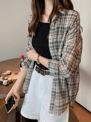 Vintage Checkered Long Sleeve Button Blouse