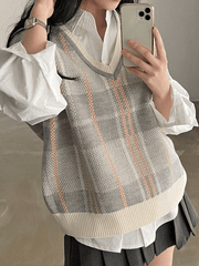 Vintage Checkered V Neck Sweater Vest