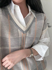 Vintage Checkered V Neck Sweater Vest