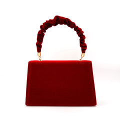 Vintage Suede Foldover Flower Trim Ruched Handle Clutch Bag - Red