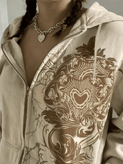 Vintage Floral Graphic Zip Up Hoodie
