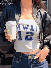 Vintage Letter Print Bandeau Crop Top