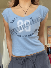 Vintage Letter Print Y2K Crop Top