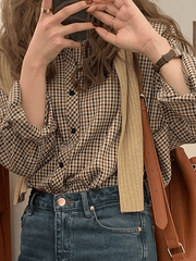 Vintage Long Sleeve Checkered Blouse