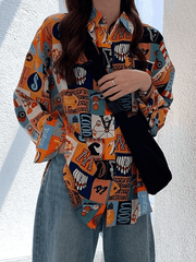Vintage Mixed Print Long Sleeve Blouse