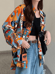 Vintage Mixed Print Long Sleeve Blouse
