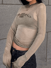 Vintage Print Mesh Long Sleeve Tee