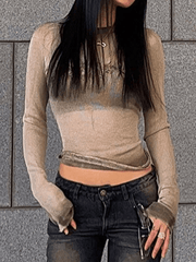 Vintage Print Mesh Long Sleeve Tee