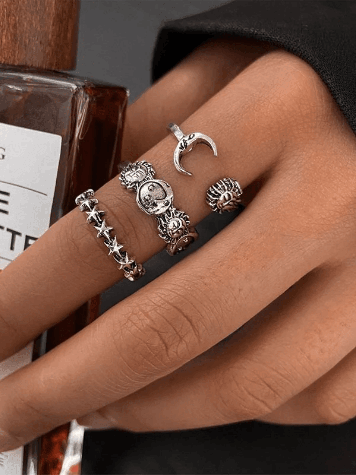 Vintage Sun Moon Star Ring Set