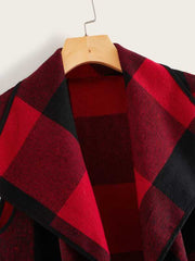 Waterfall Collar Buffalo Plaid Vest Coat