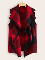 Waterfall Collar Buffalo Plaid Vest Coat
