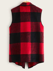 Waterfall Collar Buffalo Plaid Vest Coat