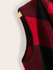 Waterfall Collar Buffalo Plaid Vest Coat
