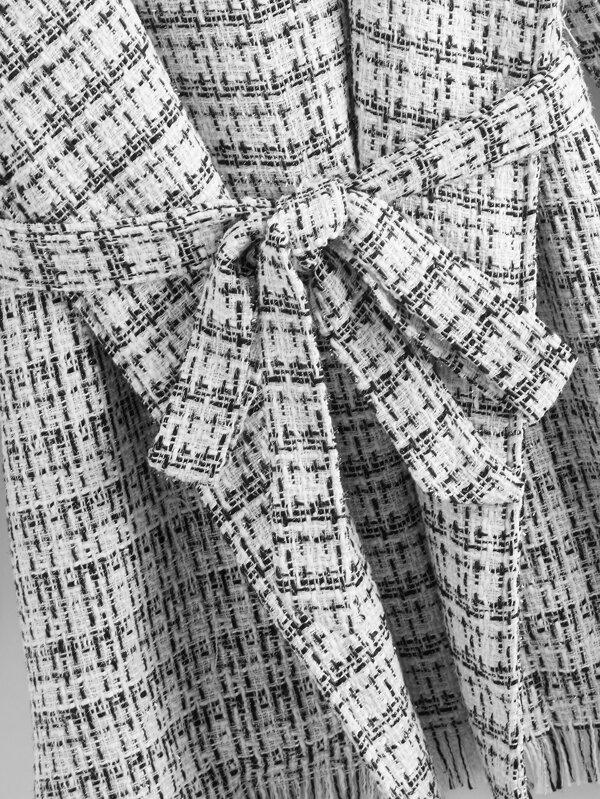 Waterfall Collar Self Belted Raw Trim Tweed Hooded Coat