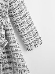 Waterfall Collar Self Belted Raw Trim Tweed Hooded Coat