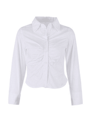 White Ruched Cropped Long Sleeve Blouse